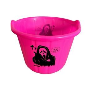 Ghostface Halloween Trick or Treat Candy Bucket Hot Pink No You Hang Up!